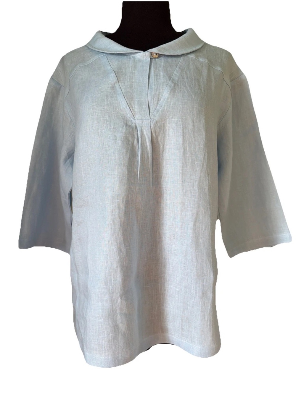 NWT Lintico 100% Linen Shawl V-Neck Half Sleeve Top JADE Baby Blue Size Small
